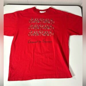 Vtg 90s Red Bicycle Shirt Large Geoffrey Beene Geared For Summer Cycling Bike